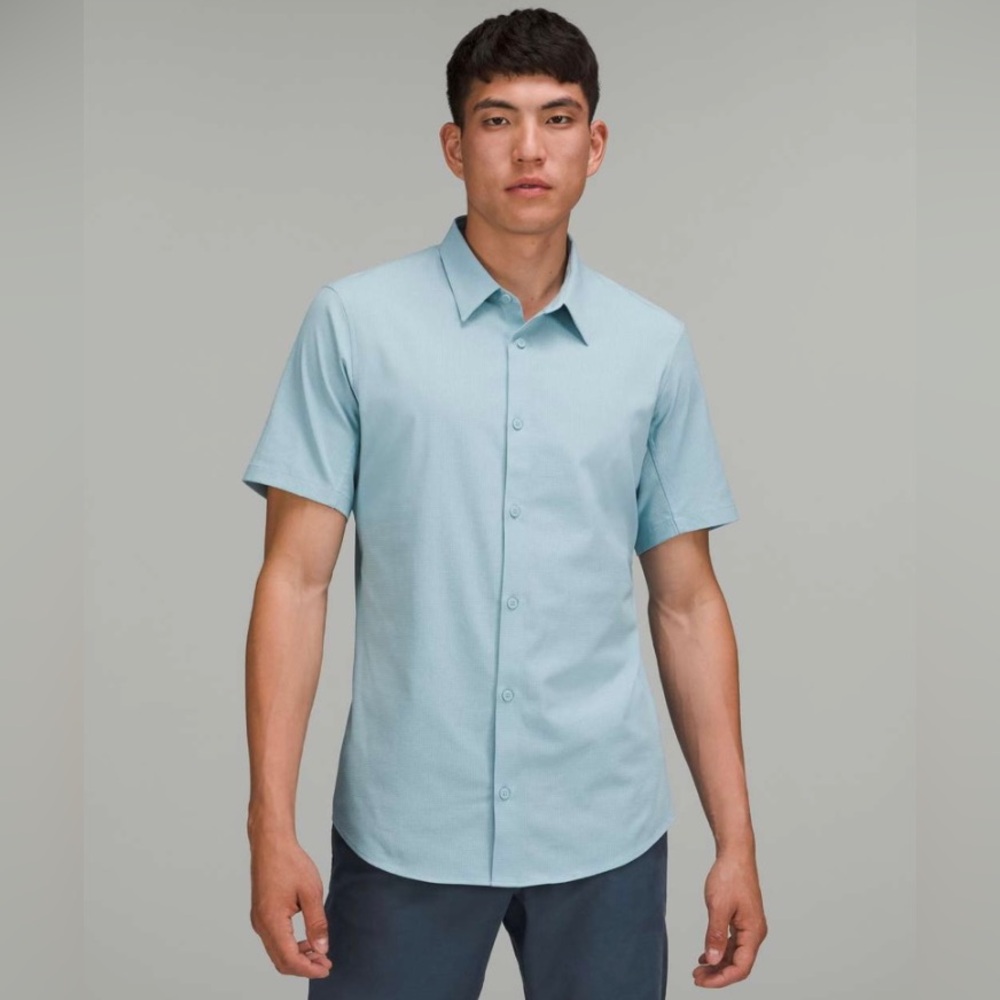 Lululemon Airing Easy Short Sleeve Heathered Breeze Blue Shirt XL